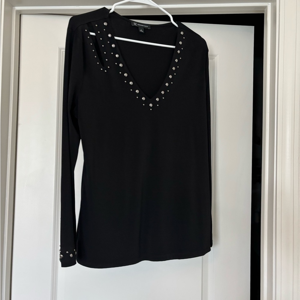 INC International Concepts Black Studded Long Sleeve Top